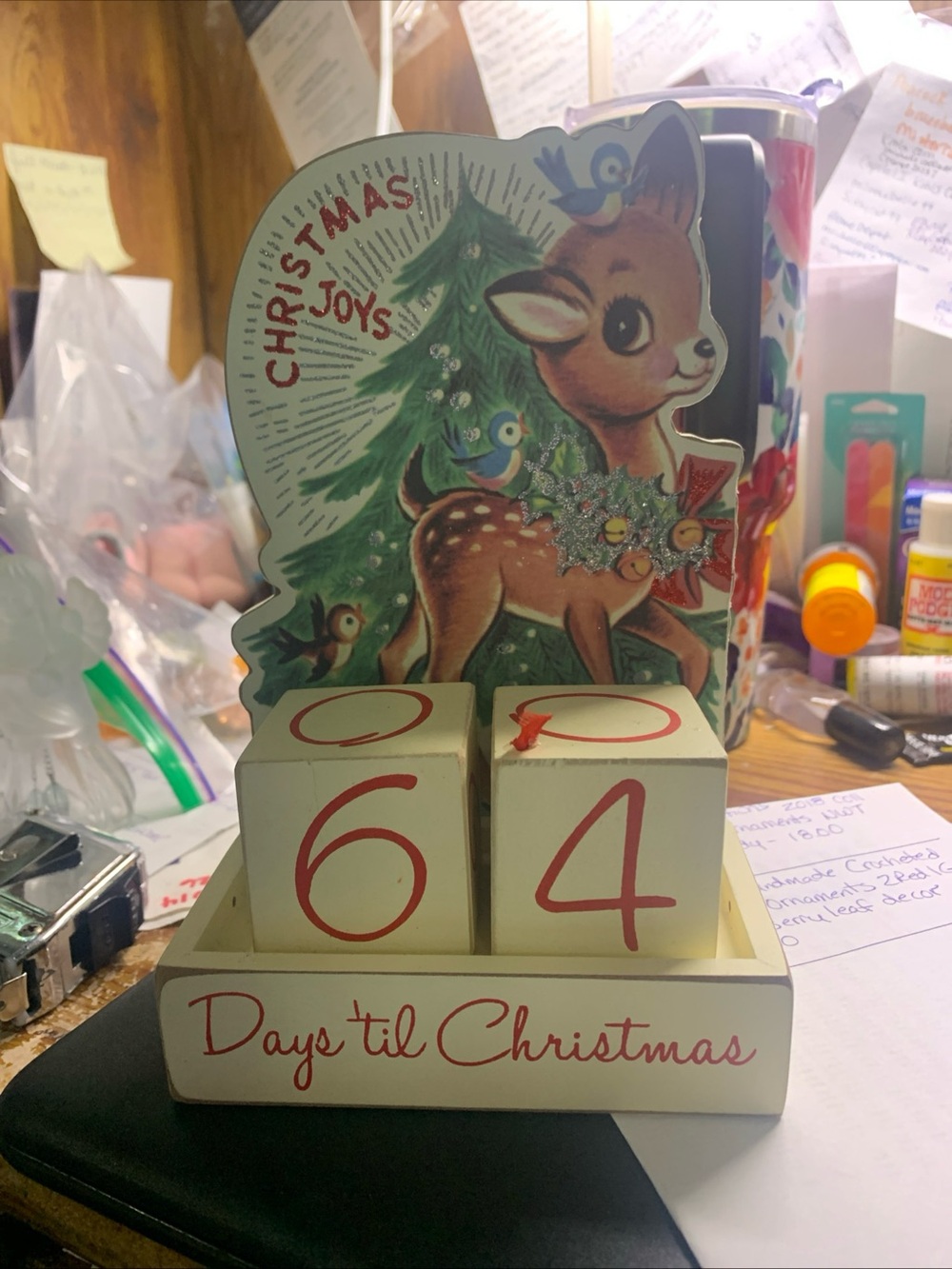 Vintage Look Reindeer Countdown To Christmas Wood Calendar & Blocks Set